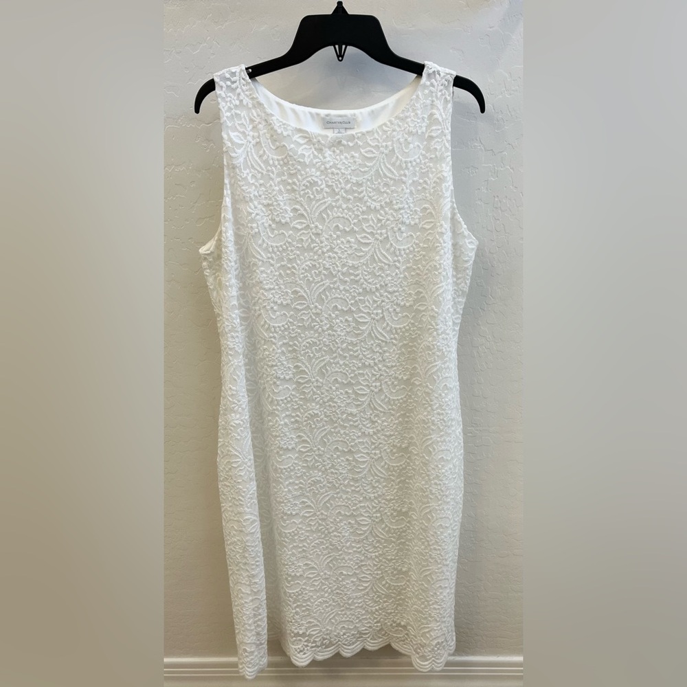 White Charter Club dress with embroidery like details.
